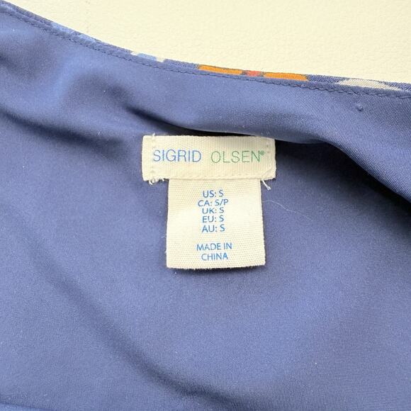 Sigrid Olsen Colorful Floral Tank Top Size S Beaded Tie Straps Boho Boho Hippie - Picture 6 of 7